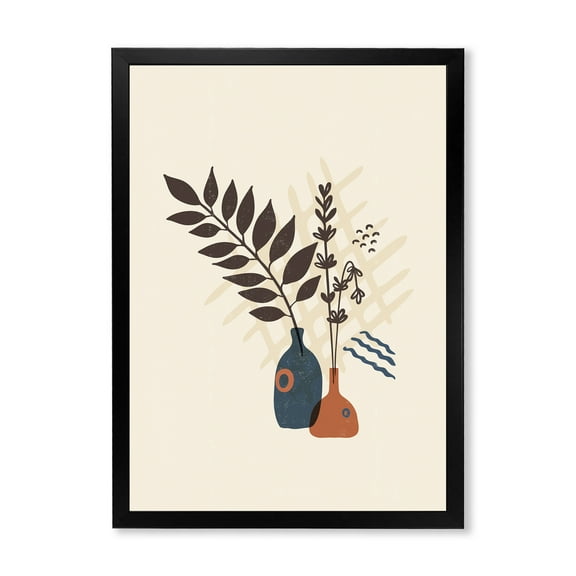 Designart 'Ancient Boho Art Minimalistic Flowers I' Modern Framed Art Print