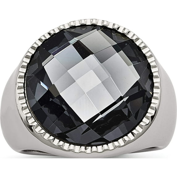Stainless Steel Polished Grey Glass Ring (Size 6) Made In China sr610-6