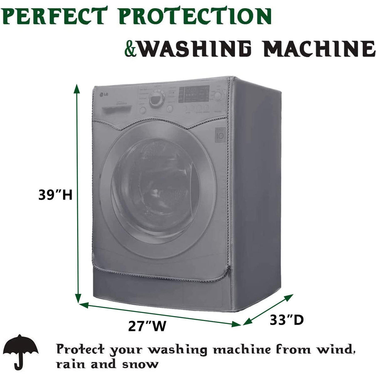 Waterproof & Dustproof Washing Machine Cover, Top & Front Load Washer Dryer Lid Cover, Grey, 27" L x 33" W x 39"H