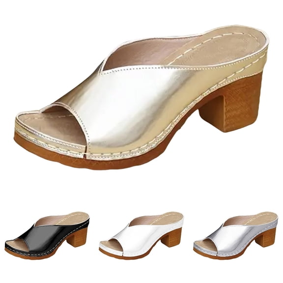 Women's Low Block Heels Open Toe Sandals Chunky Slides Fashion Wedding Party Dress Slippers Casual Summer Mules Slip on Shoes Black Size 7