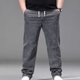 thumbnail image 2 of Men's Big and Tall Jeans Drawstring Elastic Waist Casual Pants Straight Leg Lightweight Denim Trousers for Daily Wear, 2 of 5