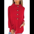 thumbnail image 3 of Abrigo de Punto de Longitud Media para Mujer, Corte A, con Botonadura Sencilla, para Otoño e Invierno. Rojo 4XL, 3 of 7