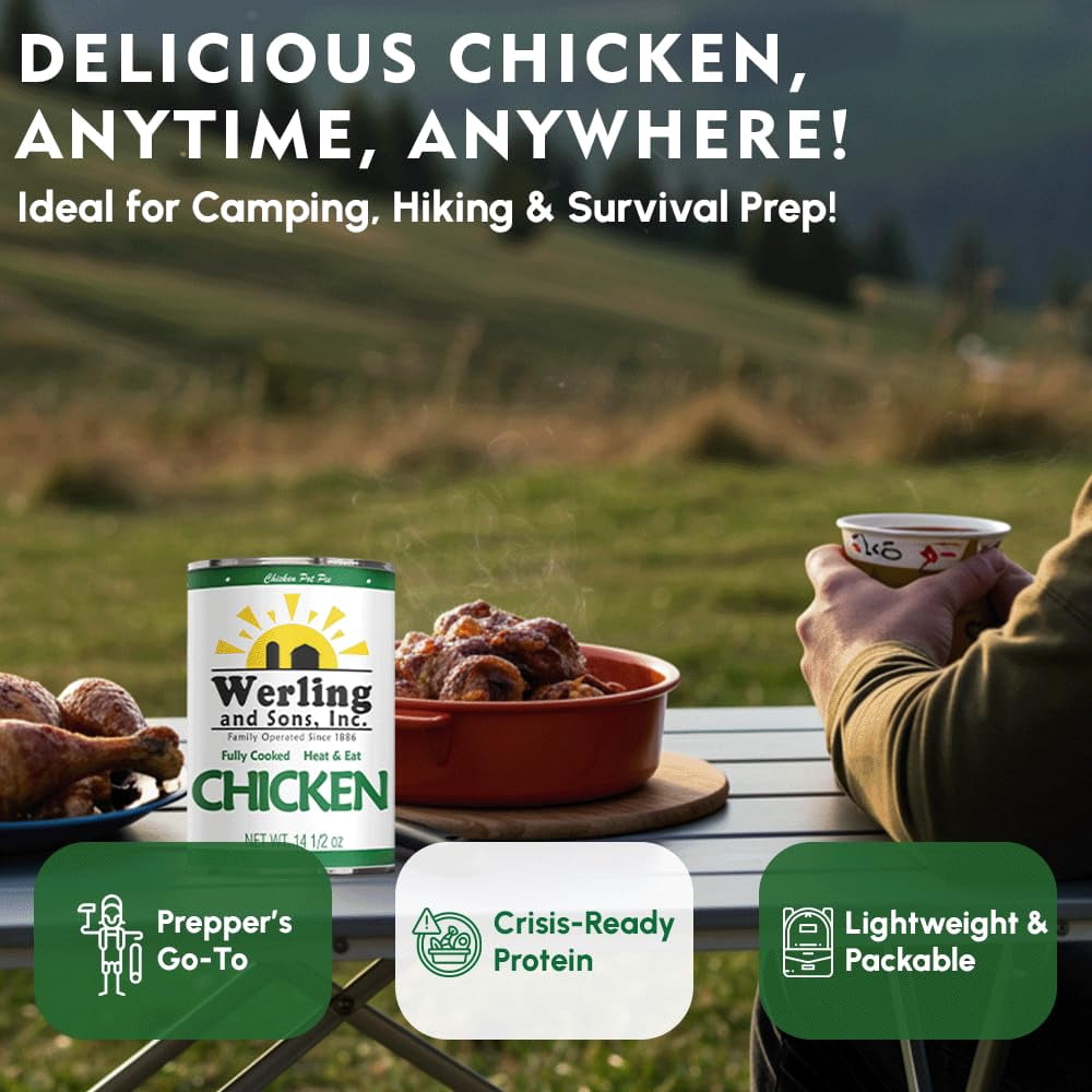 Werling & Sons Canned Chicken 14.5 oz – Fully Cooked, Ready to Eat | Shelf-Stable, Canned Meat | Camping, Survival & Emergency Food Storage | Made in USA |  Pack of 12