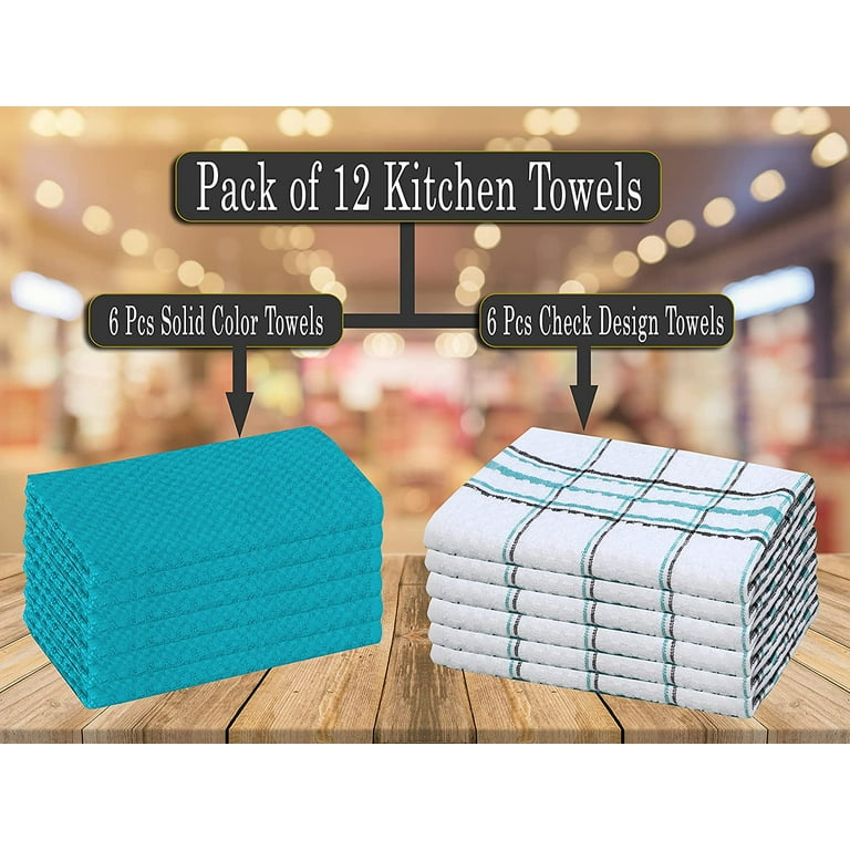 Ruvanti 12 Pcs 100% Cotton 15x25 Kitchen Towels, Dish Towel for Kitchen,  Soft, Washable Dish Cloths, Super Absorbent Terry Tea Towels Linen Dishcloth  for Quick Drying, Cleaning, Dish Rags, Teal-White 