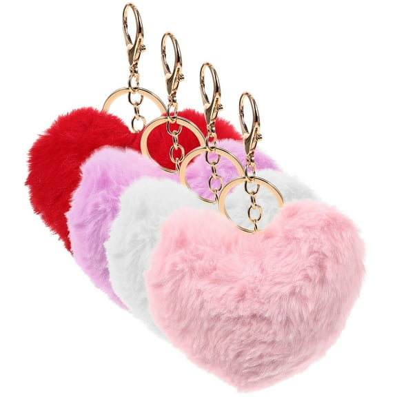 4 Pcs Plush Heart Shape Keyrings Backpack Bag Pendant Wallet Women's