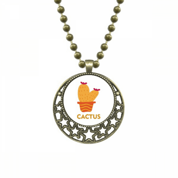 Orange Cactus Potted Succulents Pendant Star Necklace Moon Chain Jewelry