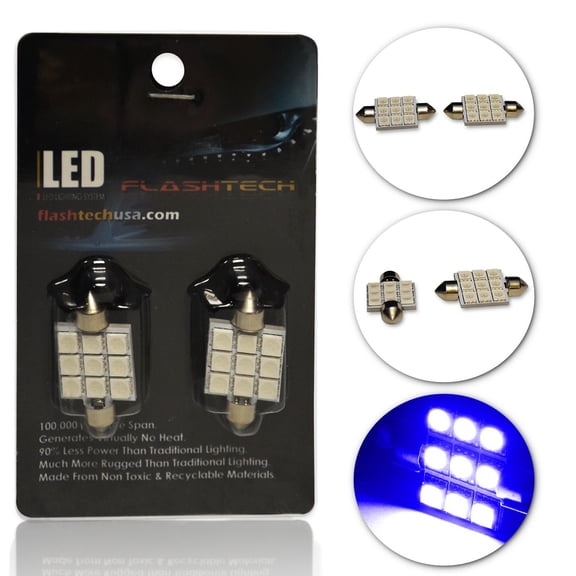 Flashtech Extremely Bright LED Bulbs for Car Interior Dome Map Door Courtesy License Plate Lights 37mm - Blue, Pair