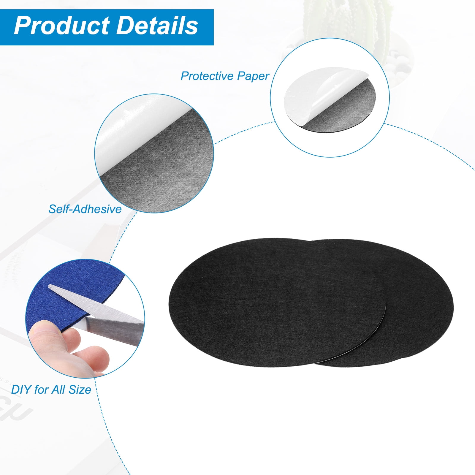 Uxcell 8pcs 12 Inch Round Adhesive Backed Felt for Household Applications, Black