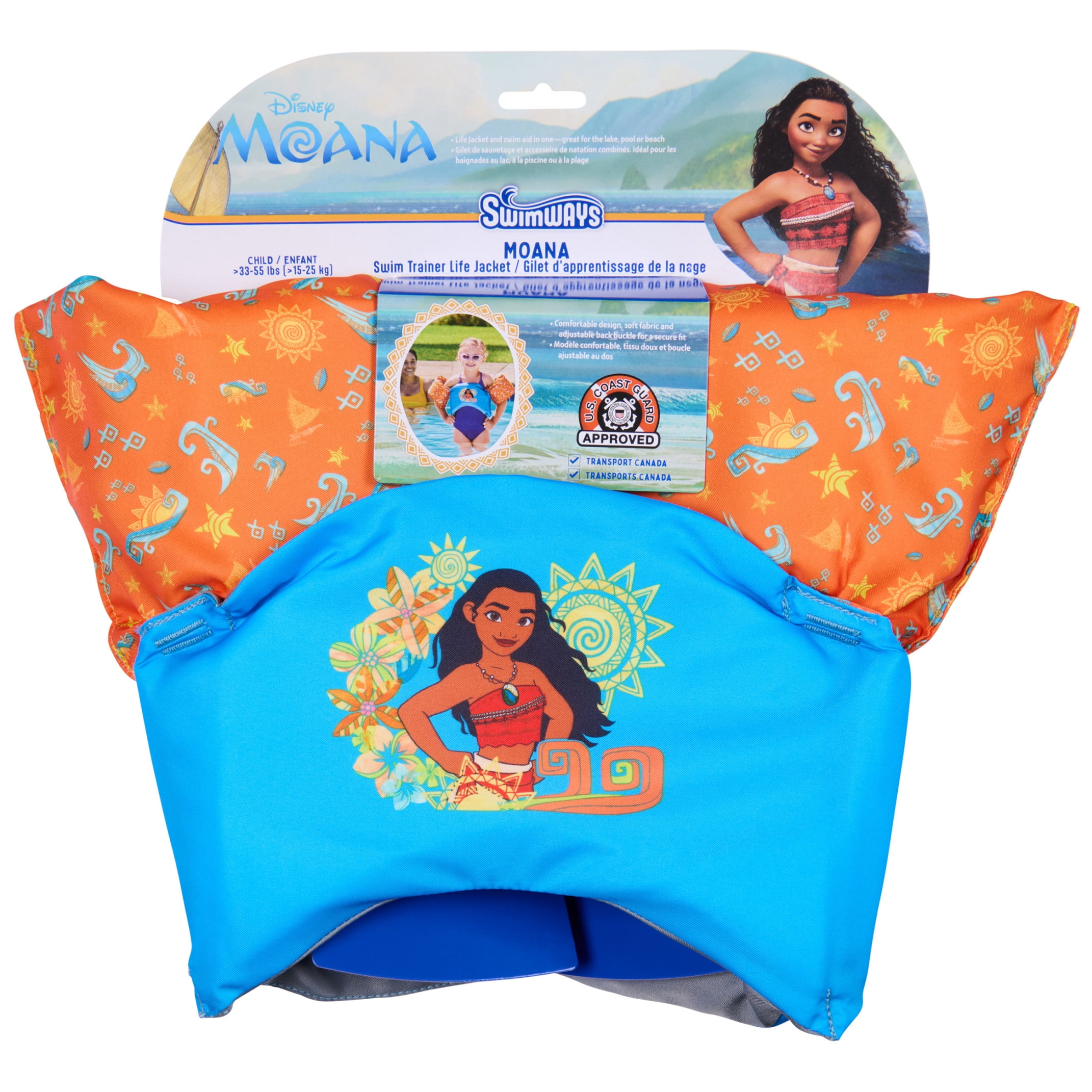SwimWays Disney Moana Swim Trainer, USCG Approved Training Life Vest for Kids 33-55 lbs