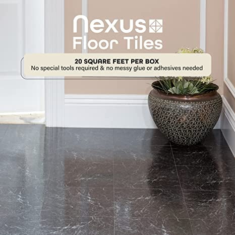 Nexus Self Adhesive 12-Inch Vinyl Floor Tiles, 20 Tiles - 12 x 12