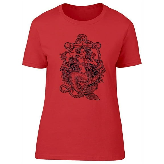 Mermaid Girl Sitting On Anchor T-Shirt Women -Image by Shutterstock, Female Medium