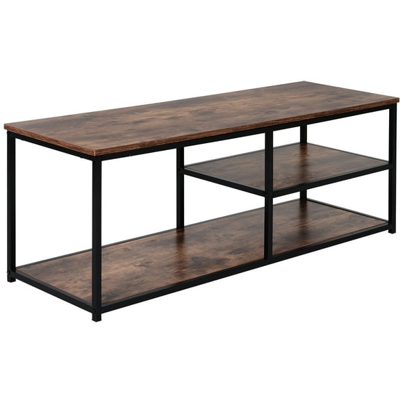 HOMCOM Industrial TV stand for TVs up to 55", TV Cabinet with Storage Shelves Metal Frame, Media Console for Living Room, Rustic Brown