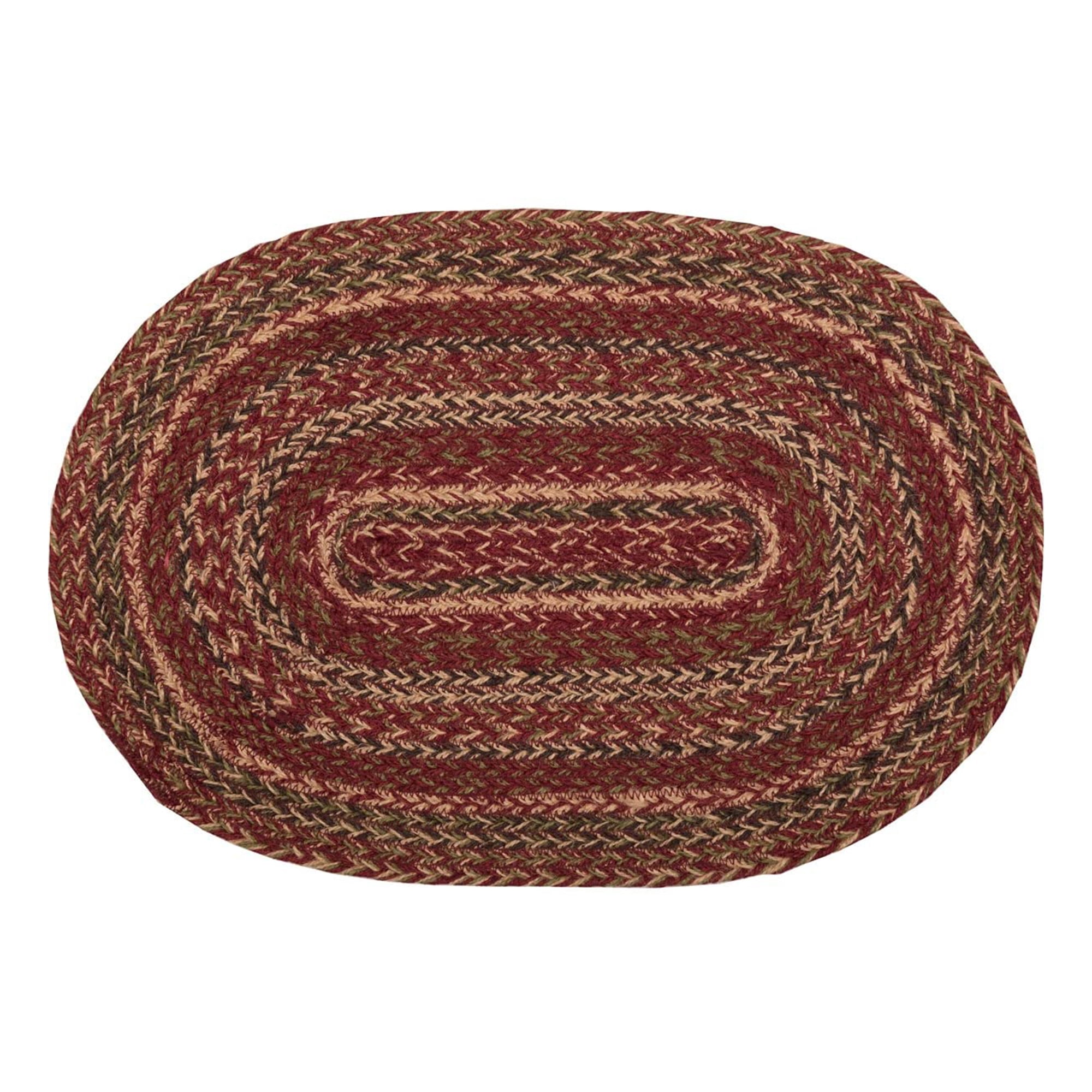 VHC Brands Cider Mill Jute Oval Kitchen Table Placemats, Burgundy, Set of 6