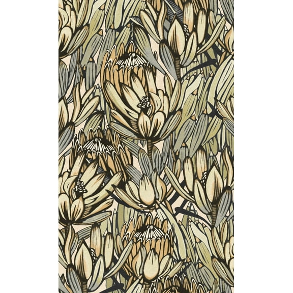 Cream & Grey Exotic Protea Flower Floral Wallpaper, Double Roll, 57 sqft