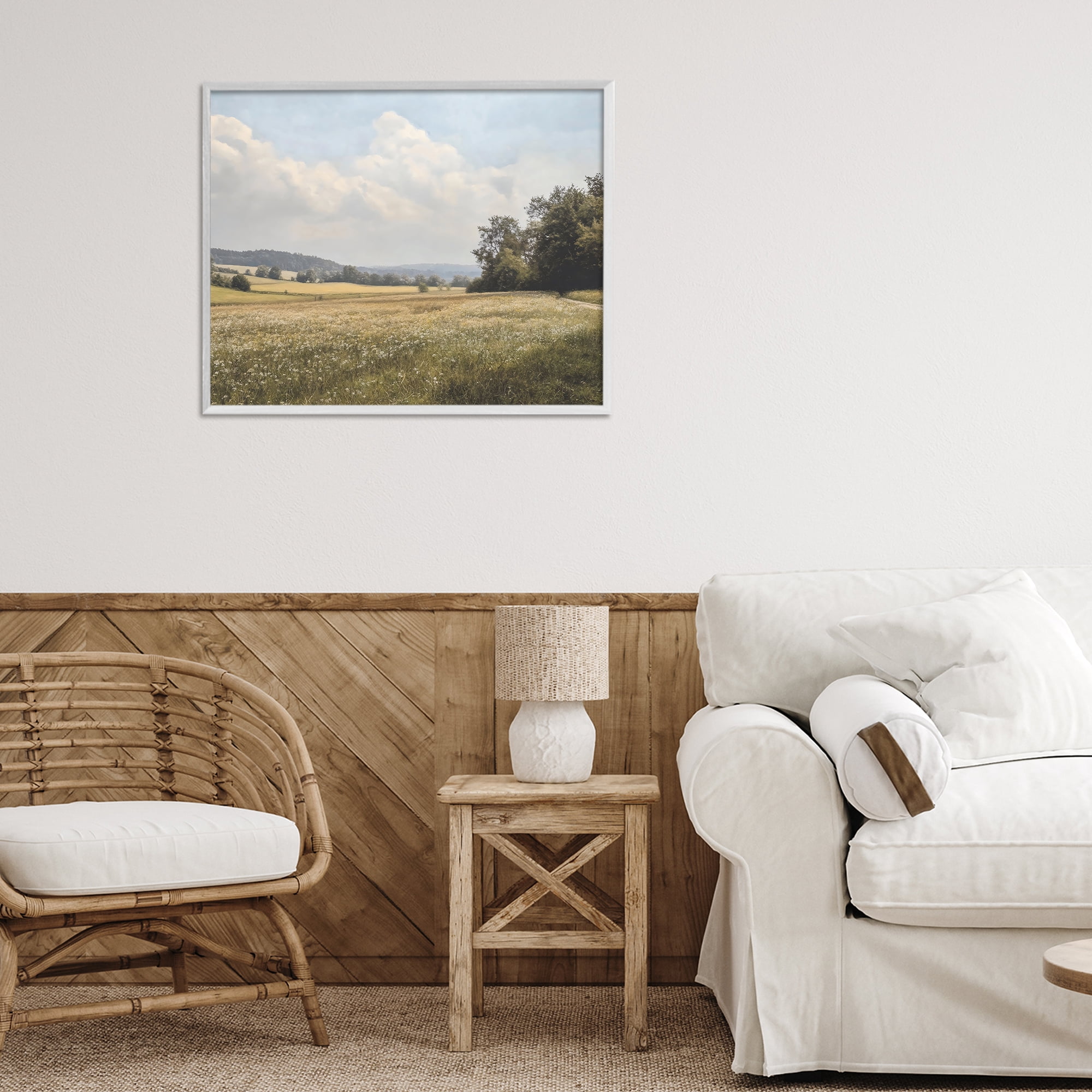 Stupell Industries Summer Landscape Cloudy Meadow White Framed Giclee Art, design by Franklyn Gregory