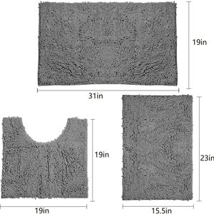Mictong Bathroom Rugs Set Chenille Bathroom Rugs Non-Slip Bath Rugs Absorbent Bathroom Rugs Sets Bathroom Decor Rugs Sets Suitable For Home Bathroom 3 Piece Set Light gray