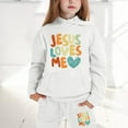 thumbnail image 2 of Girls 2 Piece Outfits Sweatsuit Jesus Loves You Letter Print Hoodie Sweatshirt and Sweatpant Tracksuit Athletic Jogger Sets,White,2-3 Years, 2 of 6