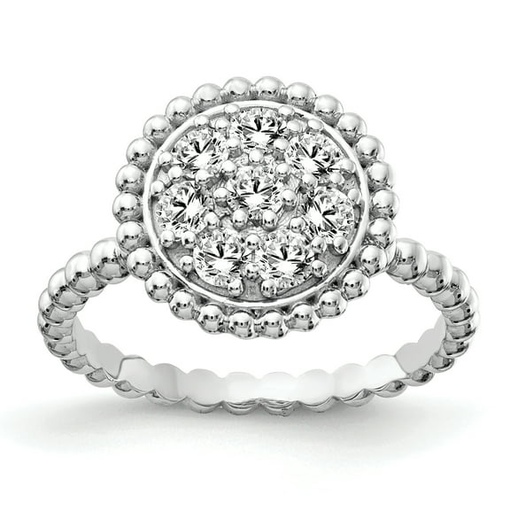 Primal Silver Sterling Silver Rhodium-plated Cubic Zirconia Round Circle Beaded Ring