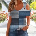 thumbnail image 2 of Womens Non Positioning Printed V-neck Short Sleeved Loose Top, 2 of 9
