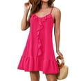 thumbnail image 2 of Robe de Plage de Couverture de Maillot de Bain pour Femmes à Bretelles Spaghetti, Tenue de Vacances, Rouge, P, 2 of 8