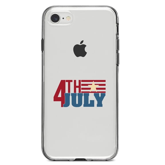 DistinctInk Clear Shockproof Hybrid Case for iPhone 7 8 SE (2020 Model) 4.7" Screen TPU Bumper Acrylic Back Tempered Glass Screen Protector - 4th of July Word Art USA Flag