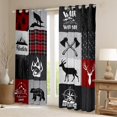 thumbnail image 2 of Homewish Happy Camping Adventure Blackout Curtains Set of 2 (52x84 Each),Jungle Animal Deer Bear Window Curtains,Red Gray Plaid Curtains and Drapes For Teens,Ultra Soft Home Decor, 2 of 6