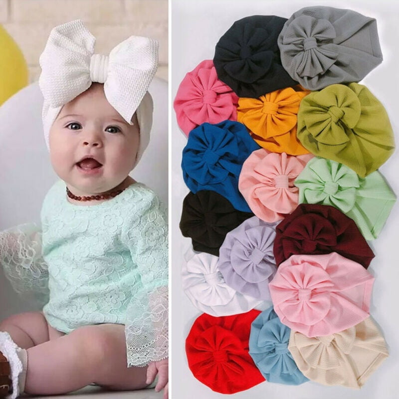 Nouveau ne Bebe Garcons Filles Doux Turban Chapeau Noeud Bonnet Bebe Tete Wrap