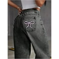 thumbnail image 6 of Womens High-Waisted Wide-Leg Y2k Jeans Fashion Casual Pants with Bow Embroidered Pockets,XL, 6 of 7