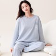 thumbnail image 3 of Pijamas de algodón para mujer, ropa de dormir de manga larga con cuello redondo, traje de Casa púrpura Simple, informal, HQ, Otoño e Invierno, 3 of 5