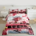 thumbnail image 2 of Homewish Cherry Blossom Queen Comforter Set,Japanese Theme Bedding Sets,Retro Rustic Bridge Bedding Comforter Set For Girls Kids,Breathable Home Decor Reversible,3-Piece, 2 of 8