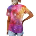 thumbnail image 5 of Lovskoo 2024 Outer Space T Shirts for Women Graphic Printed Galaxy Solar System Planets Nebula Shirt Short Sleeve V Neck Blouse Yellow XL, 5 of 5