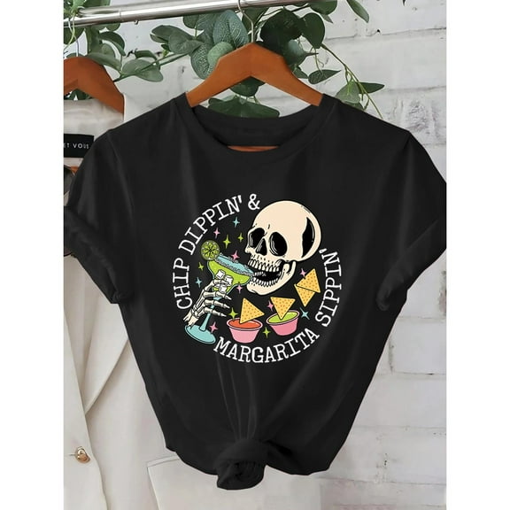 Women's Casual Vacation Graphic Tee T Shirt Top for Spring Summer Short Sleeve Round Neck Black S-5XL