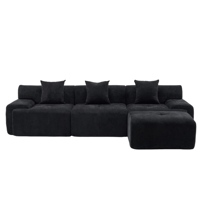 L-Shaped Modular Sectional Sofa with Ottoman, Comfy Boneless Sofa Cloud Couch with Deep Seat, Chenille Sofa Couch for Bedroom Living Room