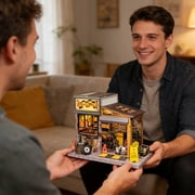 Music Park Book Nook Kit - 3D Wooden Puzzle with LED Lights, DIY Classic Motorcycle Workshop Miniature Dollhouse, Unique Birthday for Adults & Bike Enthusiasts