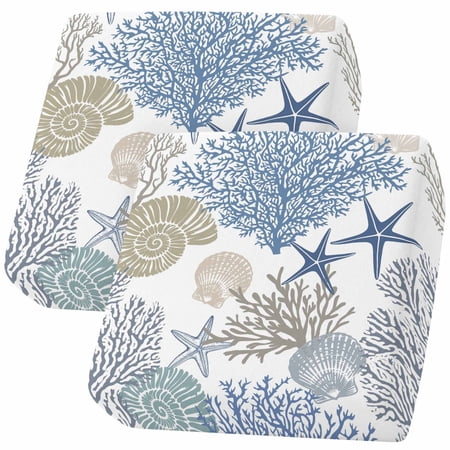 Couch Cushion Covers Ocean Coral Starfish Sofa Cushion Cover Stretch Seat Covers Blue Nautical Coastal Shell Sofa Slipcovers Soft Furniture Protector for Sectional Sofas Living Room Small-2 Pieces