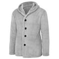 thumbnail image 5 of Domuza Mens Fuzzy Sherpa Jacket Fluffy Fleece Open Front Cardigan Button Down Coat Fall Winter Warm Thicken Lined Comfy Soft Outwear Light Gray 2XL, 5 of 5