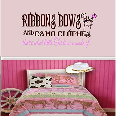 Camo Window Decals Decal ~ Ribbons Bows and Camo Clothes, Brown and Pink ~ Wall or Window Decal (Large 20