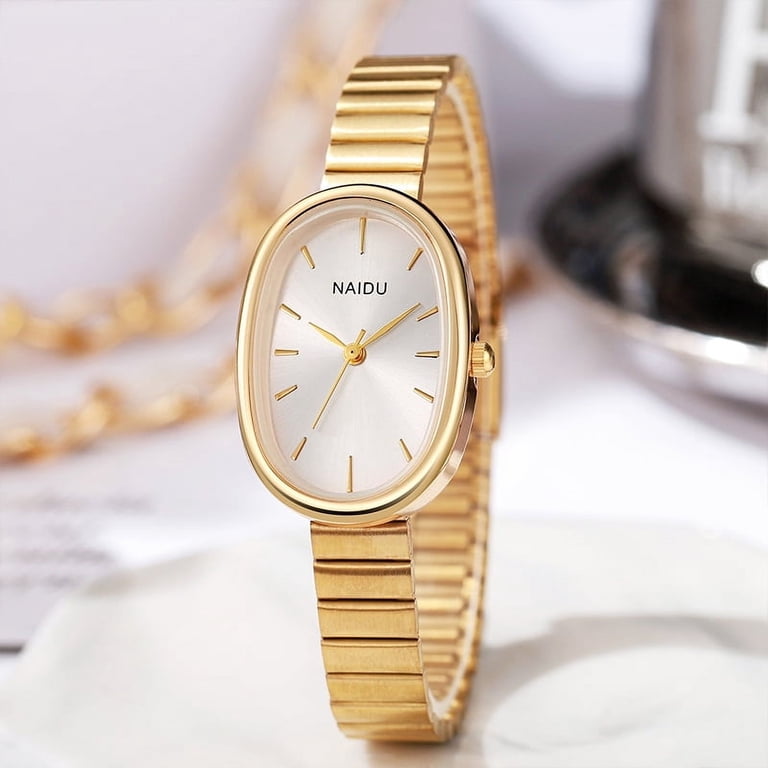 Sku0468 Retro Gold White dial Women Fashion Oval Watch Stainless steel +gift bag Women main image 3