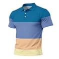 thumbnail image 7 of Garbnen Polo Shirts for Men Short Sleeve Striped Color Block Collared Henley Shirts for Men Lightweight Breathable Casual Summer Beach Vacation Golf Shirt Men Blue 4XL, 7 of 7