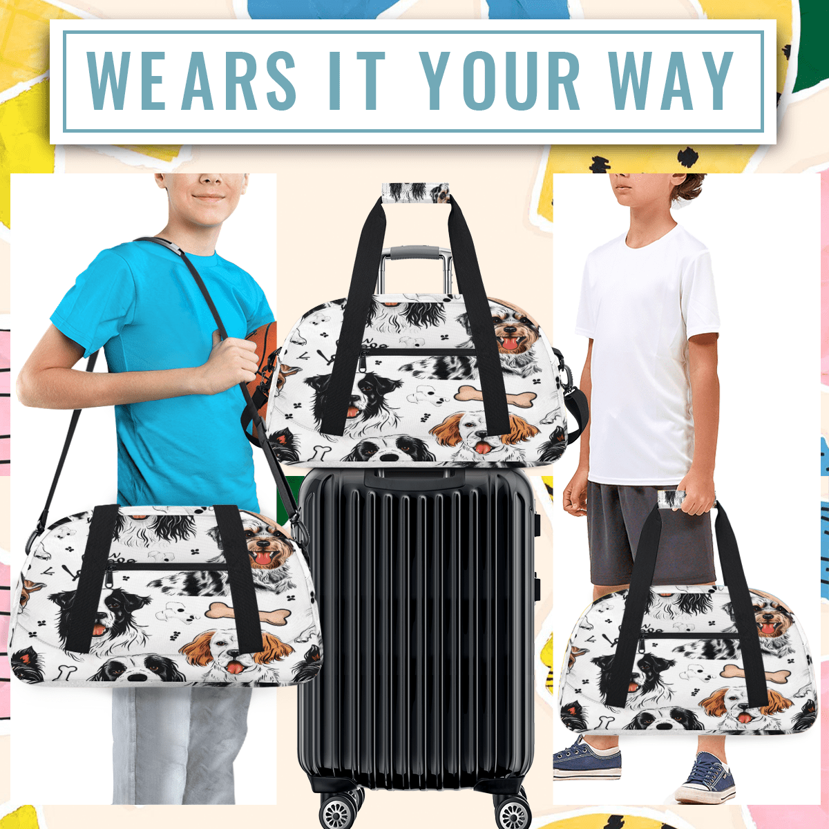 Herdesigns Sports Duffle Bags Travel Duffle Bag Gym Bag Dog Print Weekender Travel Bag Waterproof Overnight Bag Carry On Travel Tote Bag Dance Bags