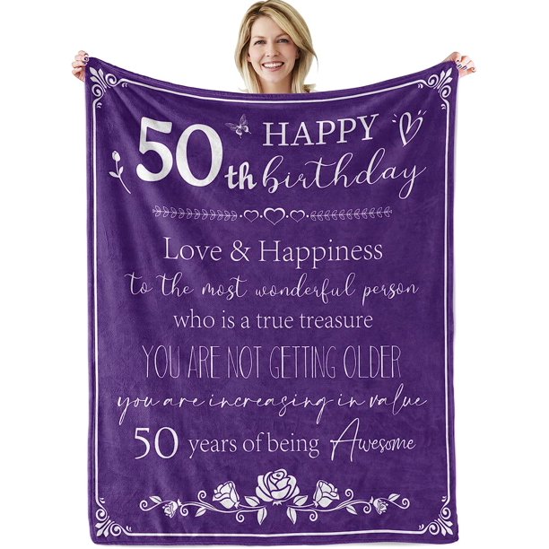 LHSHID 50th Birthday Gifts for Women Blanket Happy 50th Birthday Decorations Throw Blanket for Her Birthday Gifts for Wife Mom Men Cheers to 50 Years Gifts Purple 30"x40"