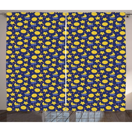 Baby Curtains 2 Panels Set Funny Night Sky Chipper Moons And