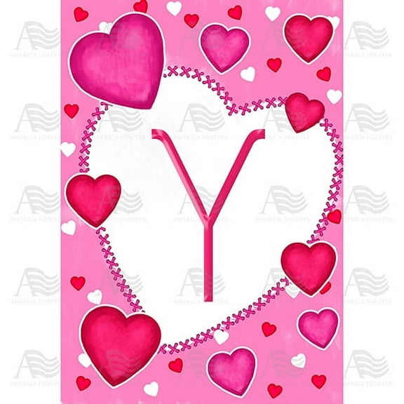 America Forever Flags Monogram Letter Y House Flag - Happy Valentine's Day - 28 x 40 Inches, Holiday Love Hearts Valentine House Flag, Seasonal Yard Outdoor Decorative Double Sided Flag