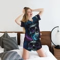 thumbnail image 5 of Pofeuu Punk Style Blue Haired Skull Print Women's Pajama Set Short/Shorts Soft Button PJs Elastic Drawstring Waist Sleepwear-3X-Large, 5 of 6