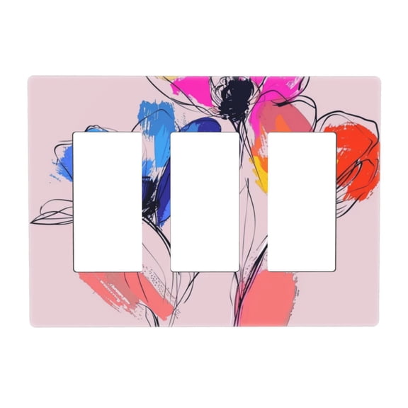 Hand Drawing Flowers Switch Cover Decorative Wall Plate 3-Gang Screwless Standard Size