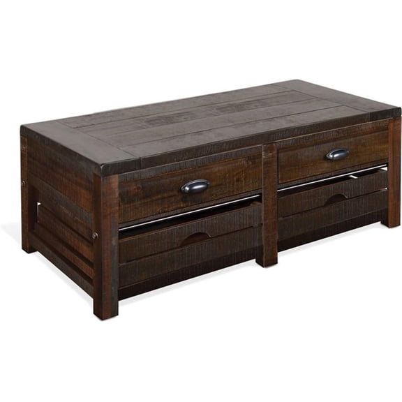 Pemberly Row 50" Mahogany Wood & Metal Coffee Table in Tobacco Leaf