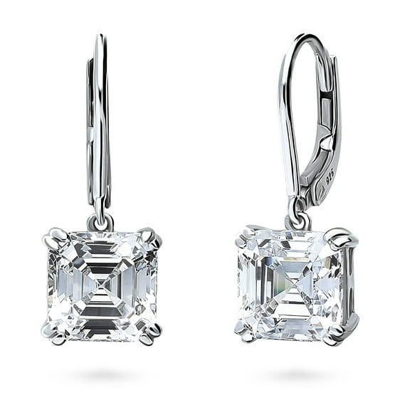BERRICLE Sterling Silver Solitaire 6 Carat Asscher Cut Cubic Zirconia CZ Statement Anniversary Leverback Dangle Drop Earrings for Women, Rhodium Plated