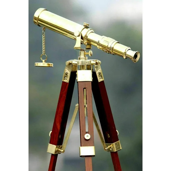 Brass Telescope with Wooden Tripod Stand Portable Home Decorative Item Gift