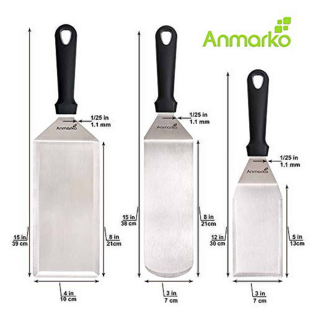 Anmarko Griddle Spatula Set - Stainless Steel Metal Spatula and Griddle Scraper - Heavy Spatula Griddle Accessories Great for Cast Iron Griddle BBQ Flat Top Grill - Commercial Grade - image 2 of 3