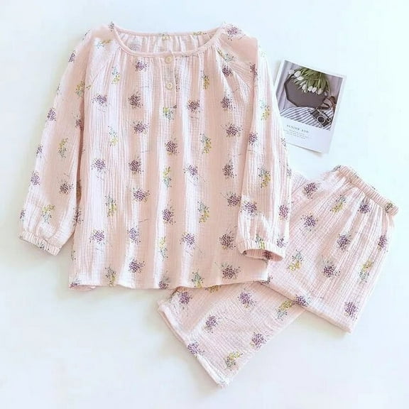 Municipal 100% Cotton Yarn Women Pajamas Sleepwear Floral Print Female 2 Piece Set Pijama Nightwear Spring Pyjamas Home Clothes Loungewear